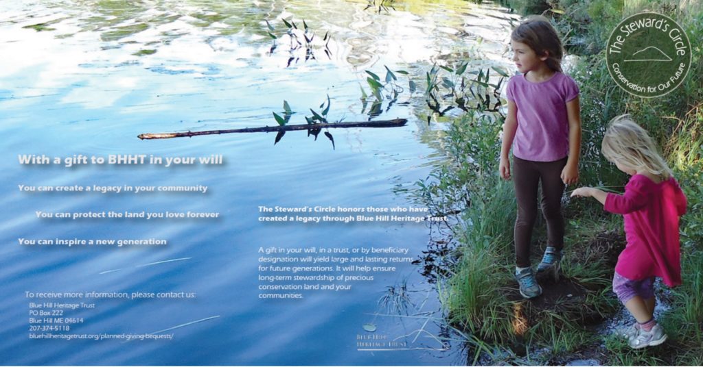 Information about how to give a gift to BHHT in your will with a photo of two children by the shore of a pond.