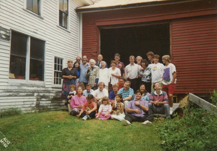 Family photo taken in front of the barn at Edgehill, circa 1995 