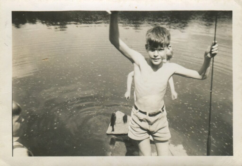 Fishing at the mill pond, circa 1940s.